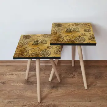 Set tavolina të vendosshme, 2 copë, Skye Decor, 2Shp145, ngjyrë camel dhe e zezë