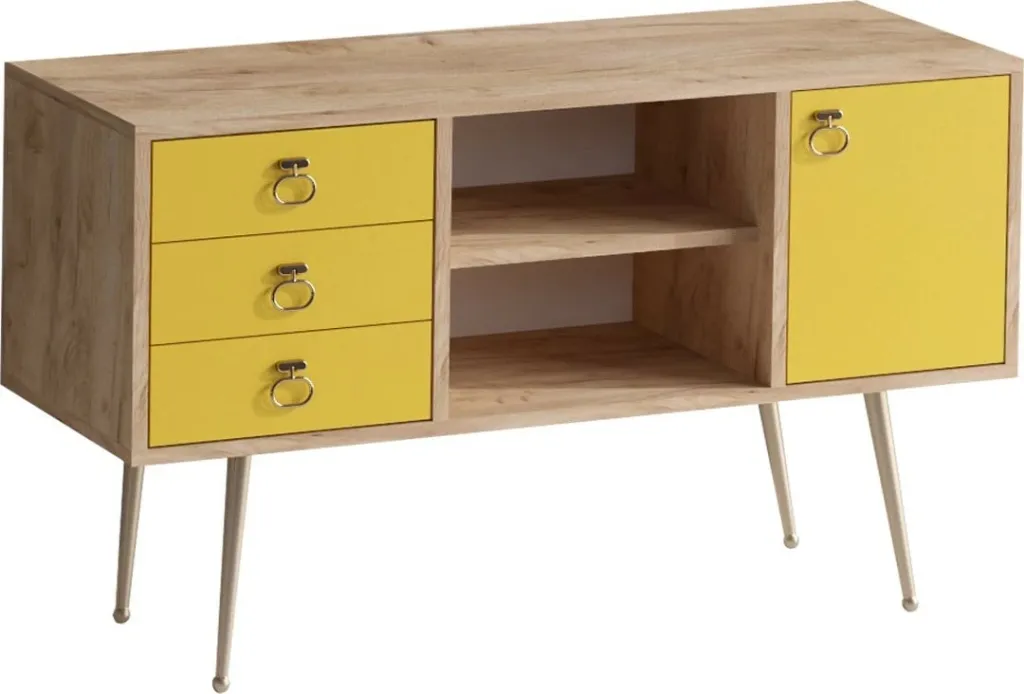 Komodë moderne Skye Decor, ngjyrë lis dhe e verdhë, KLEA - 4