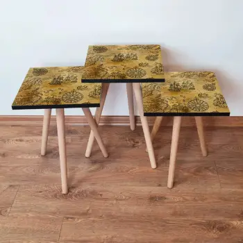 Set tavolinash ndihmëse të mbivendosura, Skye Decor, 3 copë, camel