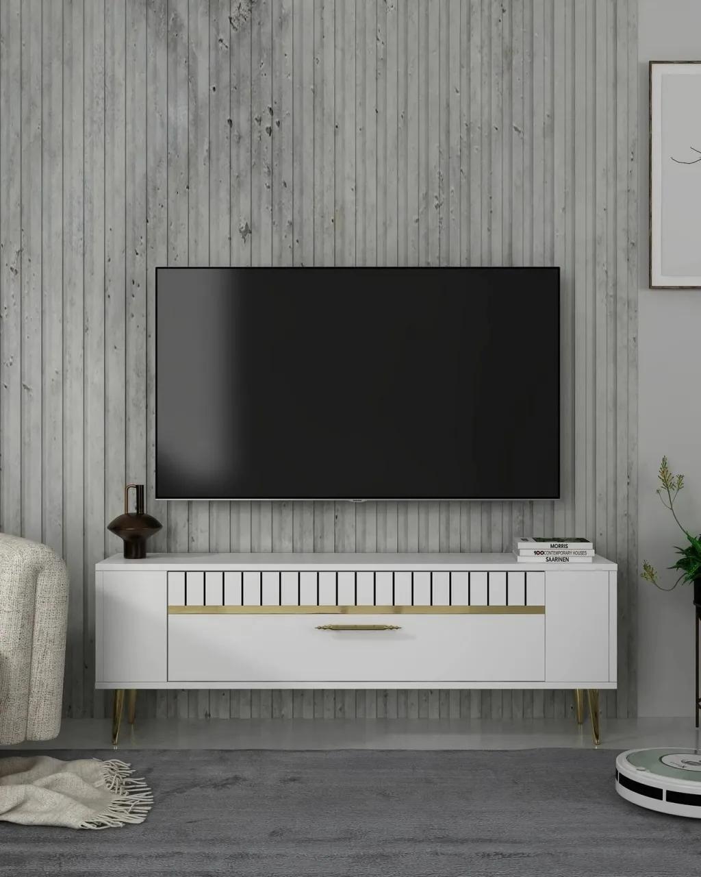 Komodë TV, e bardhë me të artë, Skye Decor, Retrolp1 - 1