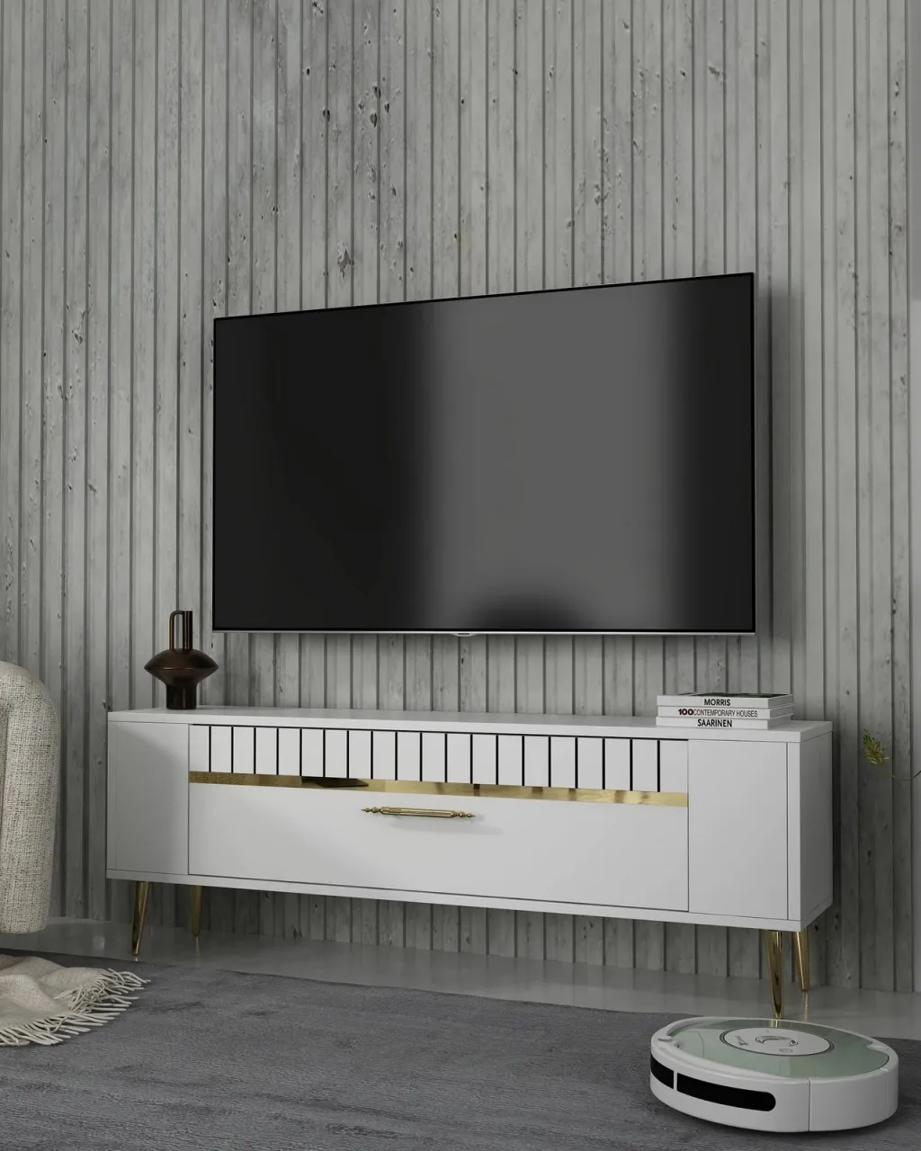 Komodë TV, e bardhë me të artë, Skye Decor, Retrolp1 - 2