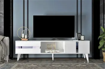 Komodë TV Skye Decor, Vania, e bardhë, argjend