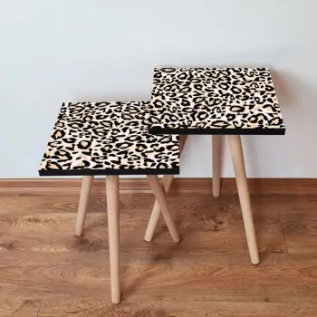 Set tavolinash ndihmëse me dizajn leopard, Skye Decor, 2 copë, 2Shp152, bardhë