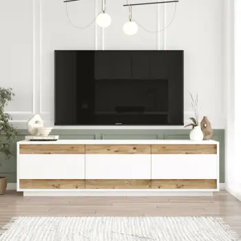Komodë TV Skye Decor, ngjyrë pishë Atlantike dhe e bardhë, Fr4-Aw
