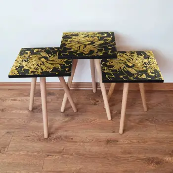 Set tavolinash të vendosshme, 3 copë, ngjyrë e zezë dhe ari, Skye Decor, 3Shp93