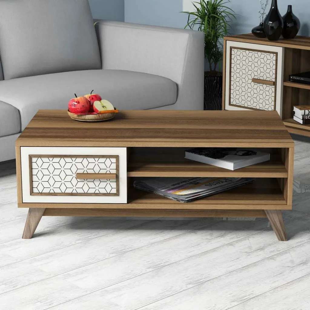 Tavolinë kafeje Skye Decor, Ayla, ngjyrë arre dhe krem - 1