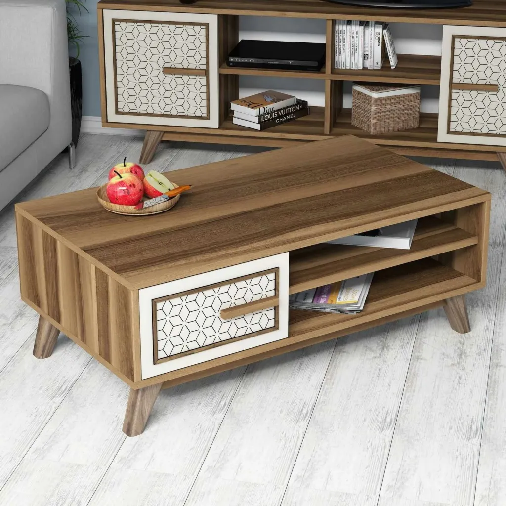 Tavolinë kafeje Skye Decor, Ayla, ngjyrë arre dhe krem - 3