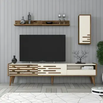 Njësi TV Skye Decor, Valensiya, ngjyrë arre dhe krem