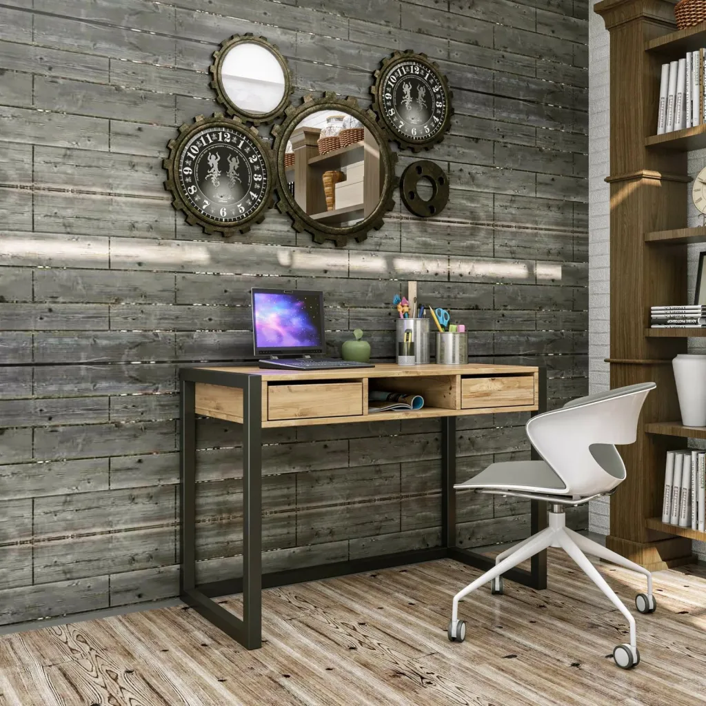 Tavolinë studimi Skye Decor, Ogene, ngjyrë Atlantic Pine dhe e zezë - 4