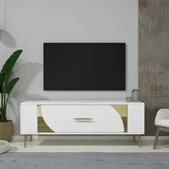 Komodë për TV, ngjyrë e bardhë dhe ari, Skye Decor Retrop2