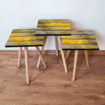 Set tavolinash ndihmëse, 3 copë, Skye Decor, gri-verdhë, 3Shp380