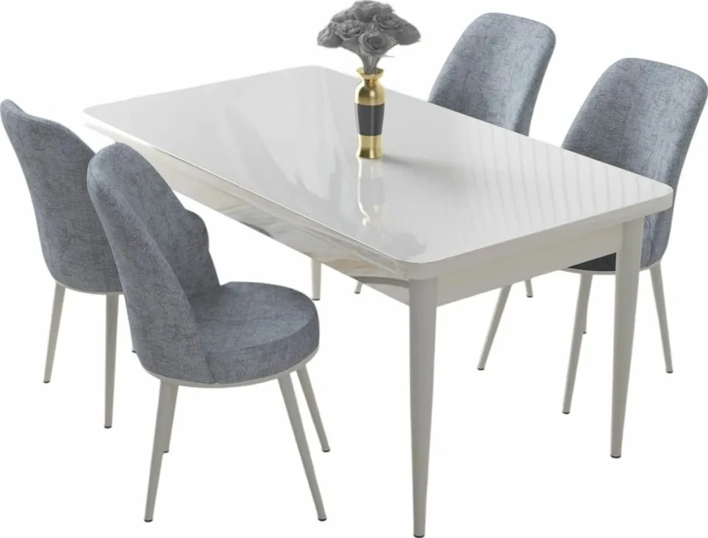 Tavolinë me karrige, 5 copë, Skye Decor, e bardhë, gri - 2