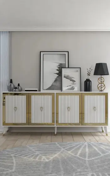 Konsolë dekorative, e bardhë dhe ari, Skye Decor, 180x78.6x35cm