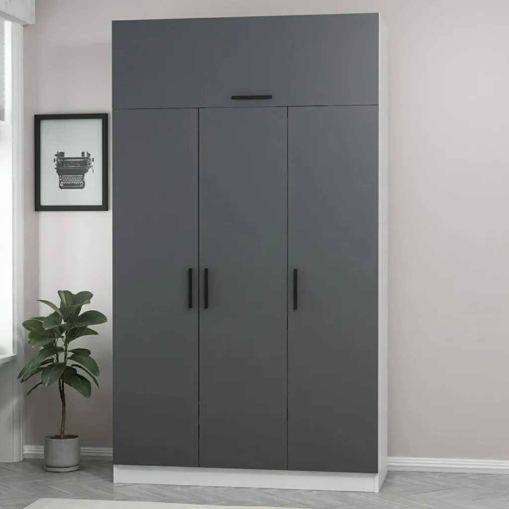 Dollap Skye Decor, 3 kapak, 2 sirtar, 255cm, bardhë-antracit - 2