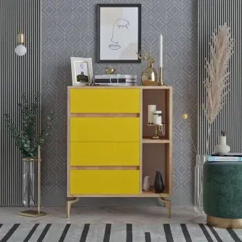 Komodë moderne Skye Decor, ngjyrë lisi dhe e verdhë, YUMİ