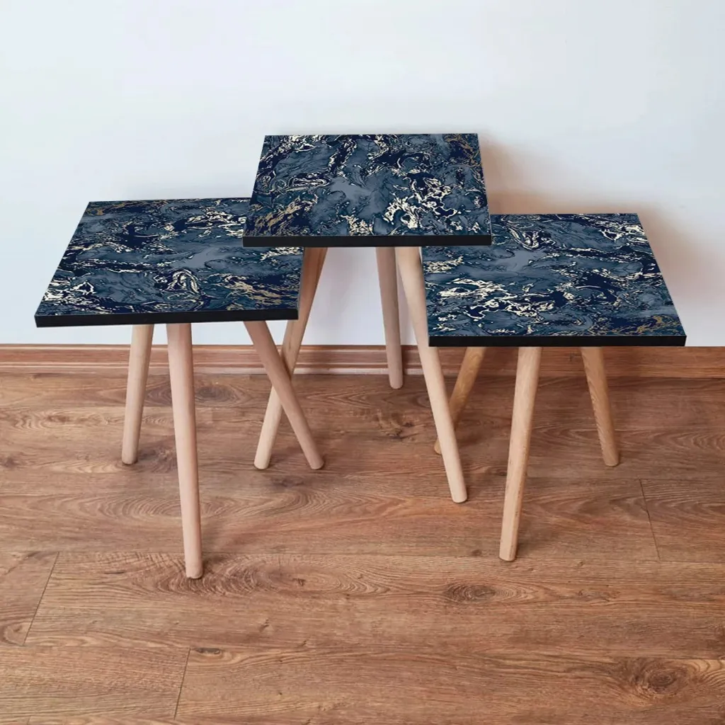 Set tavolinash të mbivendosura, 3 copë, Skye Decor, 3Shp278, ngjyrë kaltër e errët - 1
