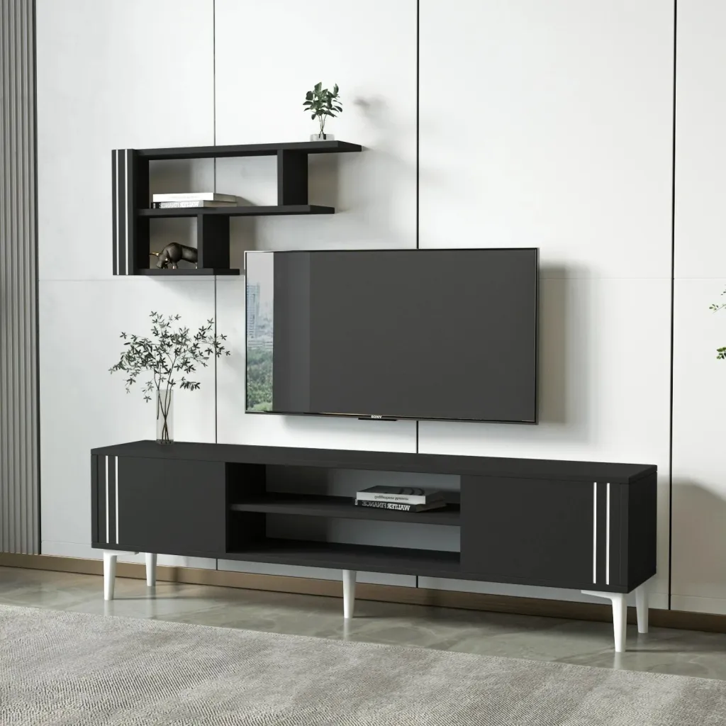 Set TV Skye Decor, ngjyrë antracit, me raft muri - 2