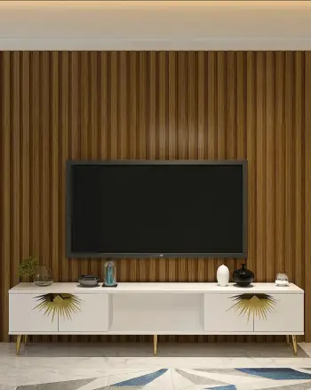 Komodë për TV, Skye Decor, e bardhë, e artë
