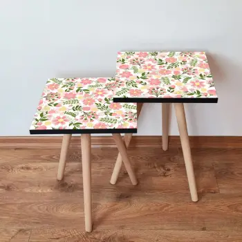 Tavolina ndihmëse me lule, set prej 2 copash, Skye Decor, 2Shp170, shumëngjyrëshe