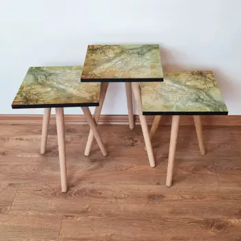 Set tavolinash të ndërlidhura, 3 copë, Skye Decor, ngjyrë e gjelbër/bezhë, 3Shp70