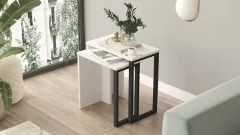 Tavolina ndihmëse të vendosshme (2 copë), ngjyrë e bardhë, Skye Decor, On7-W
