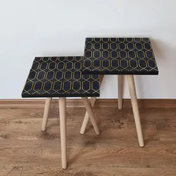 Tavolina ndihmëse të vendosshme (2 copë), ngjyrë navy blue dhe ari, Skye Decor, 2Shp154