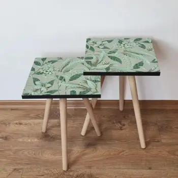 Set tavolinash ndihmëse, dizajn me lule, ngjyrë e gjelbër, 2 copë, Skye Decor, 2Shp193