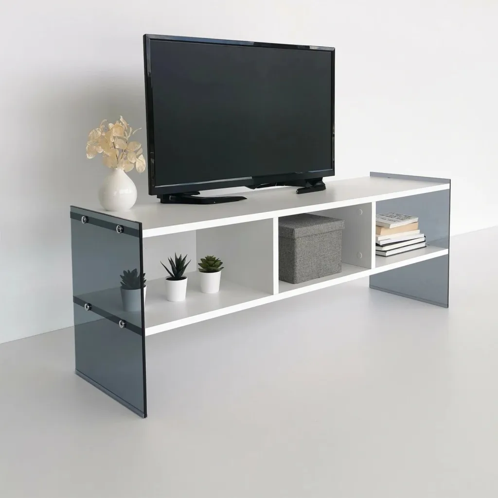 Komodë TV Skye Decor, TV401, e bardhë dhe fume - 1