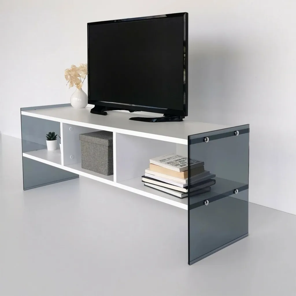 Komodë TV Skye Decor, TV401, e bardhë dhe fume - 3