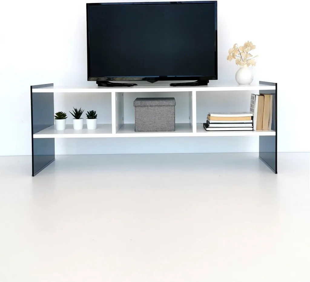 Komodë TV Skye Decor, TV401, e bardhë dhe fume - 4