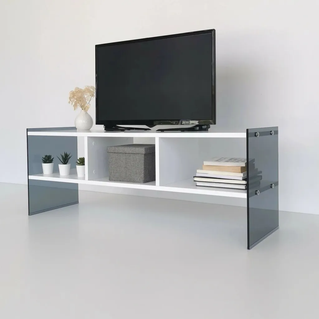 Komodë TV Skye Decor, TV401, e bardhë dhe fume - 5