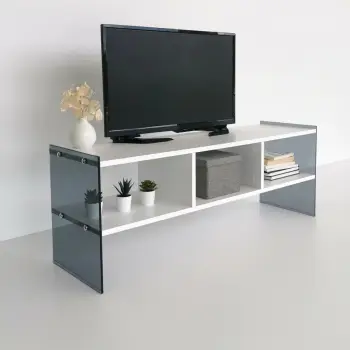 Komodë TV Skye Decor, TV401, e bardhë dhe fume
