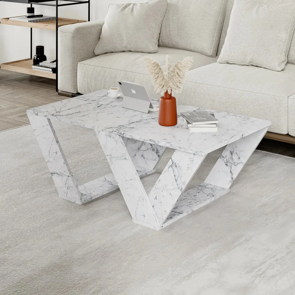 Tavolinë kafeje Skye Decor, ngjyrë mermeri Carrara - 1
