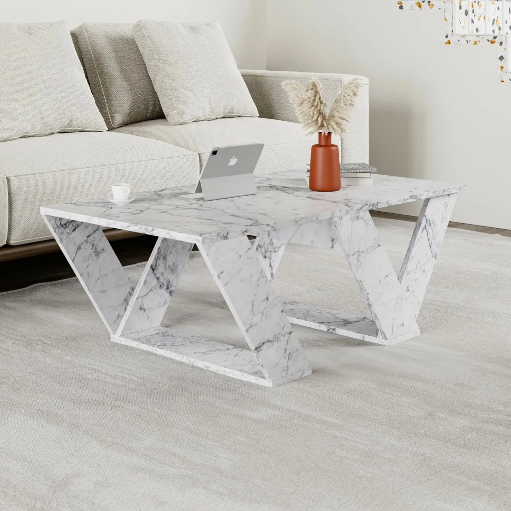 Tavolinë kafeje Skye Decor, ngjyrë mermeri Carrara - 2