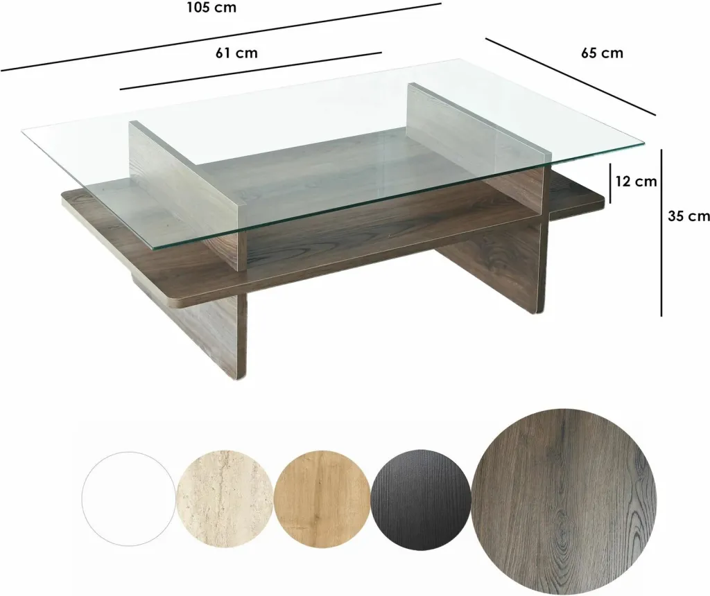 Tavolinë për kafe Skye Decor, drejtkëndëshe, ngjyrë arre, xham transparent - 11