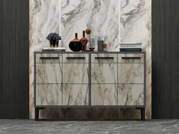 Konsol Skye Decor, stria, anthracite, mermer
