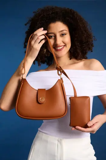 Çantë krahu Zoozie Bags, Larissa, ngjyrë kafe e hapur