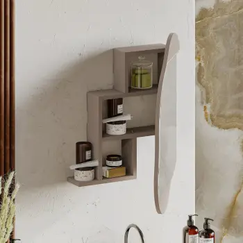 Dollap banjoje me pasqyrë, ngjyrë mocha e çelët, Skye Decor