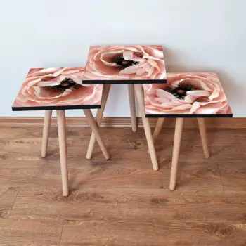 Set tavolinash të ndërlidhura, 3 copë, dizajn lule, salmon, Skye Decor, 3Shp251