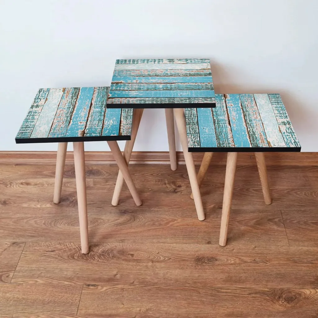 Set tavolinash ndihmëse, 3 copë, ngjyrë kaltër-bardhë, Skye Decor, 3Shp6 - 1