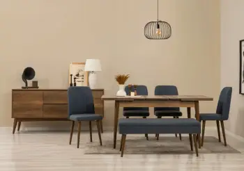 Set tavolinë me karrige dhe konsol, zgjatues, 7 pjesë, Skye Decor, Vina 03 1048, ngjyrë arre, blu e errët