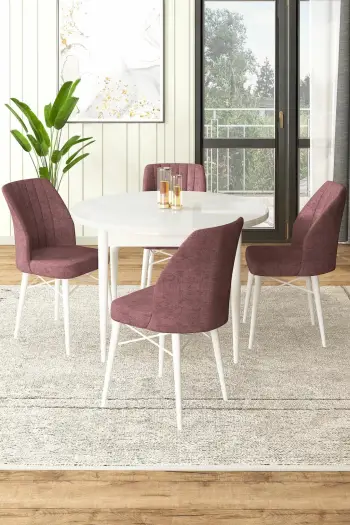 Tavolinë me karrige, set 5 pjesësh, Skye Decor, e bardhë dhe rozë e zbehtë