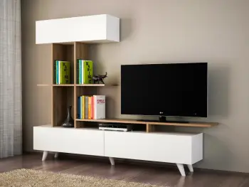 Njësi televizori Skye Decor, ngjyrë vjollcë-bardhë, arrë