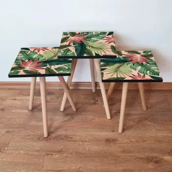 Set tavolinash ndihmëse, 3 copë, Skye Decor, salmon, jeshile, e kuqe pllaka, 3Shp203