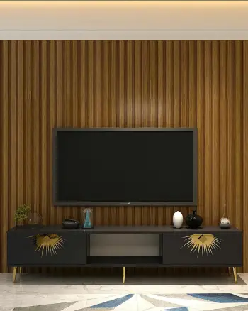 Komodë TV Skye Decor, ngjyrë antracit, detaje ari