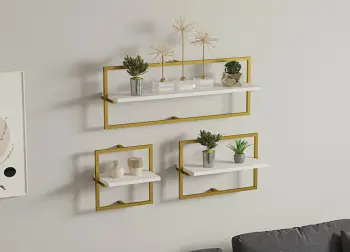 Raft muri dekorativ, ngjyrë e bardhë dhe ari, Skye Decor