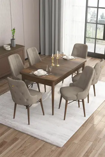 Tavolinë me karrige, zgjatshme, 7 copë, Skye Decor, ngjyrë barok dhe kapuçino
