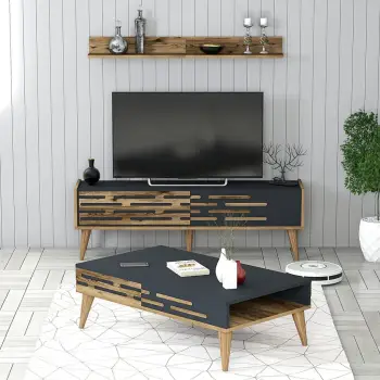 Set mobiljesh për dhomë dite, Skye Decor, Valensiya 140, ngjyrë arre dhe antracit