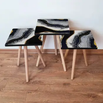 Set tavolinash ndihmëse të vendosshme (3 copë), Skye Decor, 3Shp285, bardhë/zi/gri