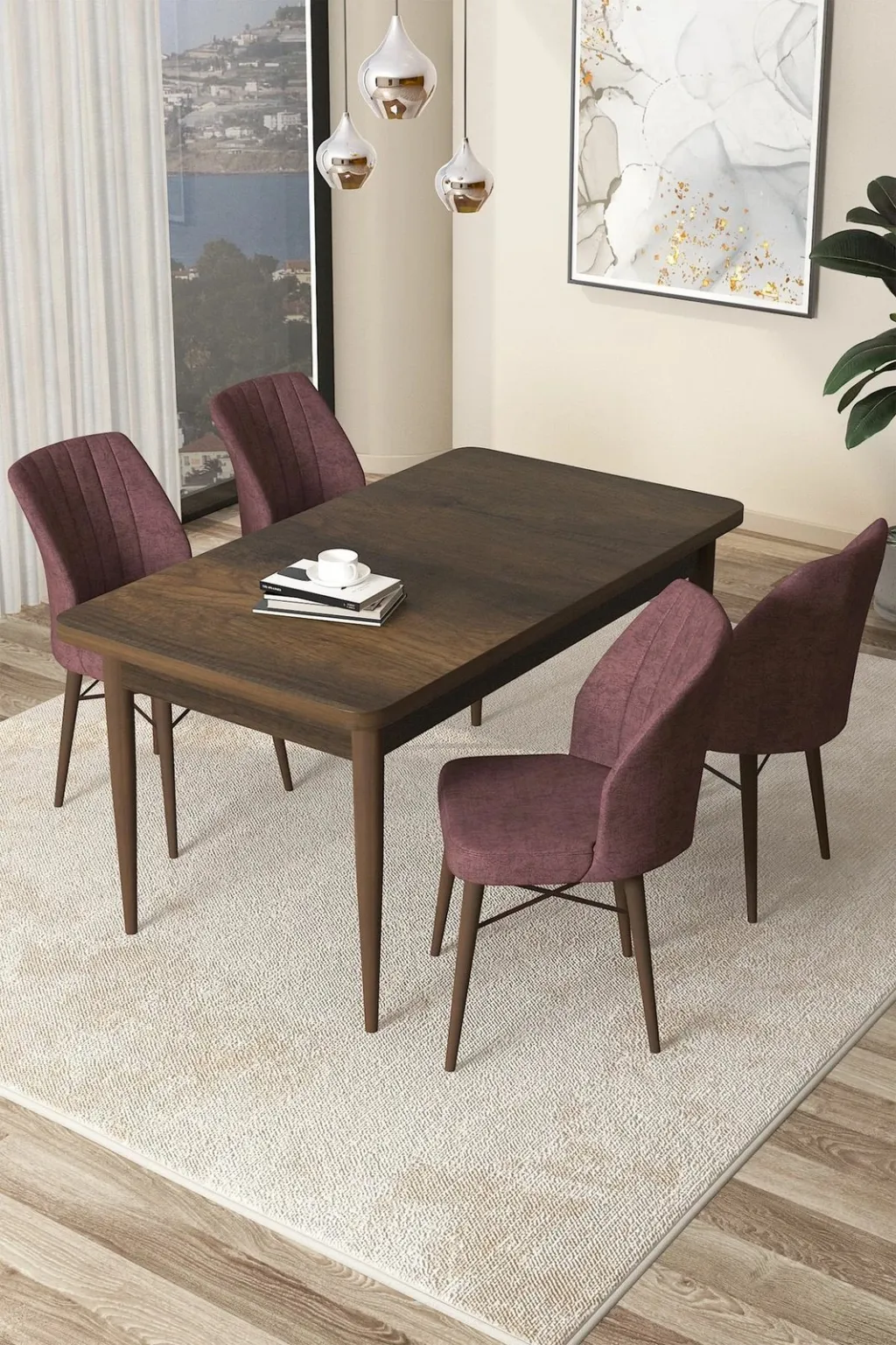 Tavolinë me karrige, 5 copë, Skye Decor, ngjyrë barok dhe dusty rose - 1